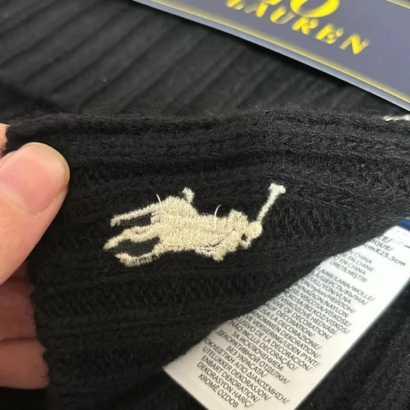 Polo Ralph Lauren Hat & Scarf set-35% wool -Black with white logo